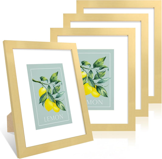 8x10 Picture Frame Set of 4, 8 x 10 Wood Photo Frames with Mat for 5x7, Wooden Frame with Real