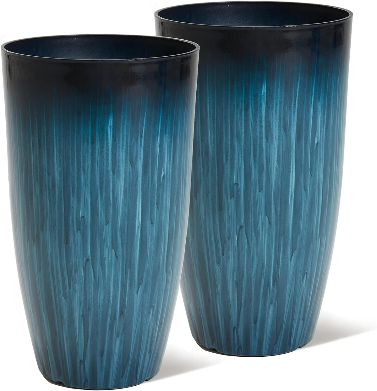 Worth Garden 23.5" H. Large Plastic Planters - Set of 2 Gradient Blue Glossy Smooth Finish - Tall