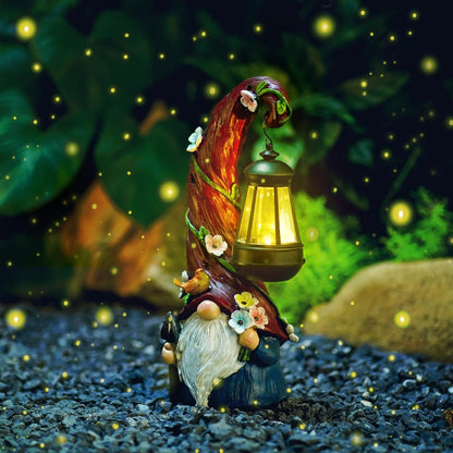 Gnome Garden Decor Statue Solar Gnomes Decorations for Yard with Lantern Light Outdoor Decorations