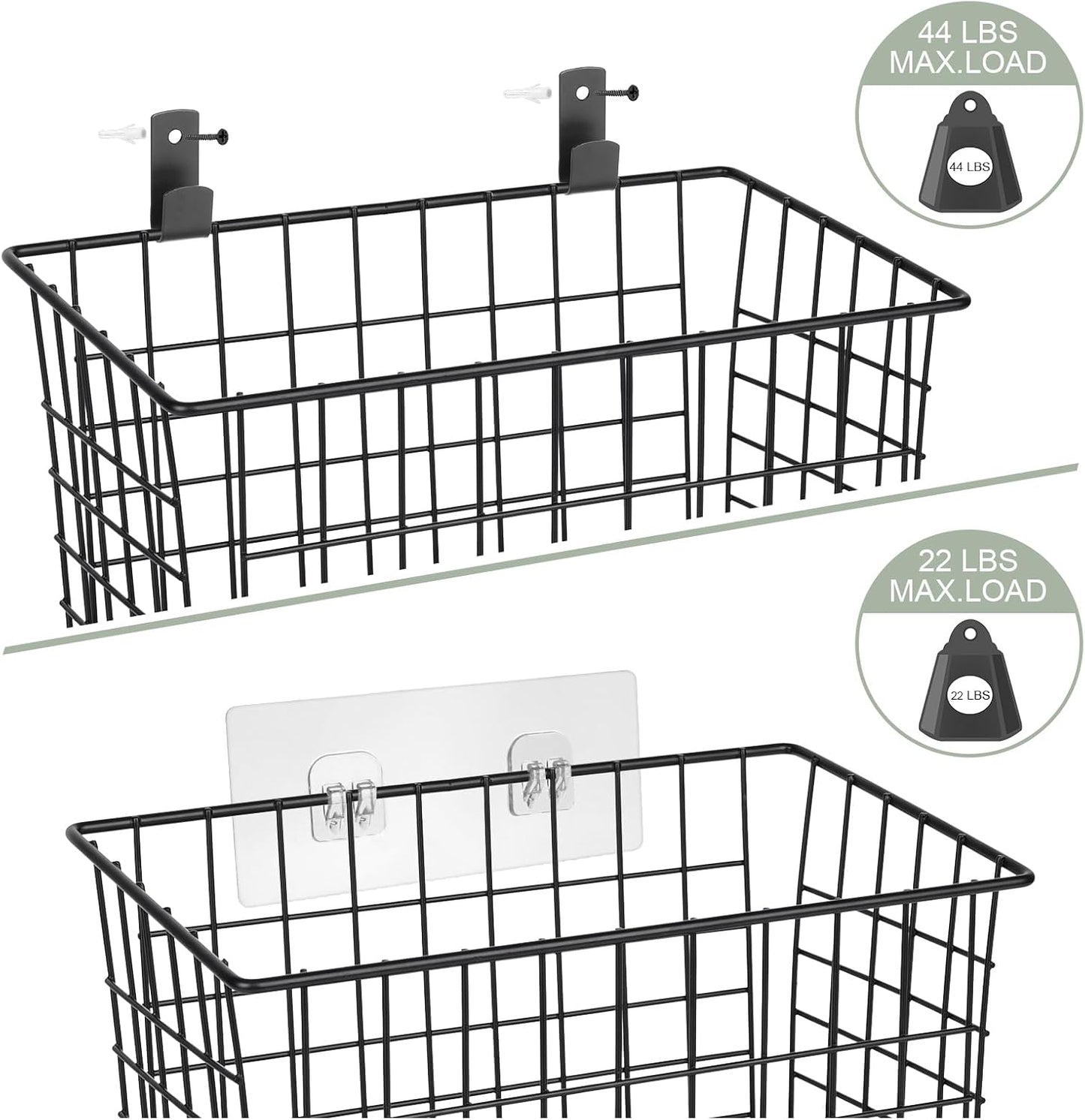 Wall Hanging Baskets 3 Pack, Large Diversified Wire Basket Shelves of Wooden Style, with Wall