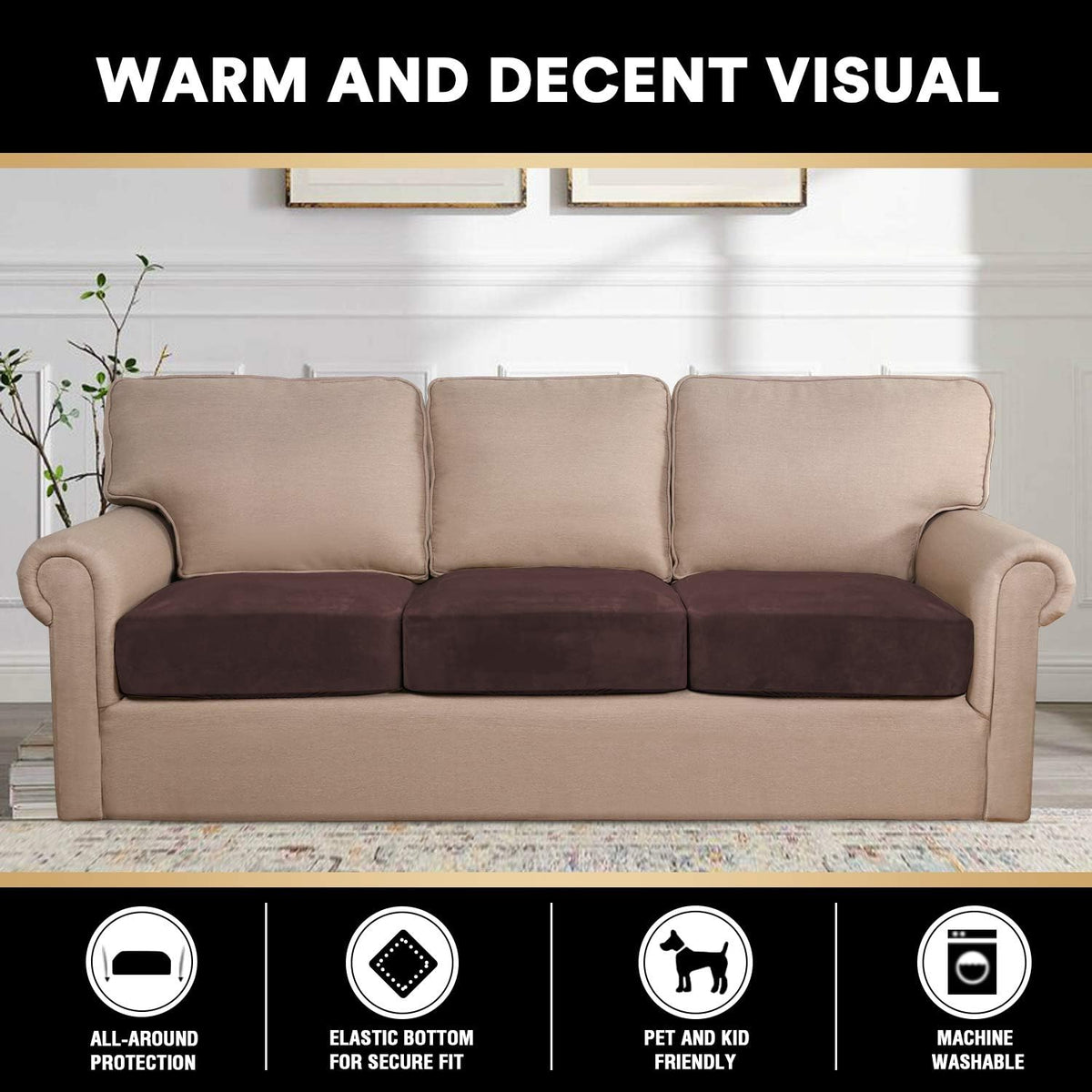 PrinceDeco Velvet Sofa Cushion Covers, Stretch Couch Cushion Covers for Individual Seat Couch