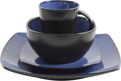 Gibson Elite Soho Lounge Square Reactive Glaze Stoneware Dinnerware Set, Service for 4 (16pc)
