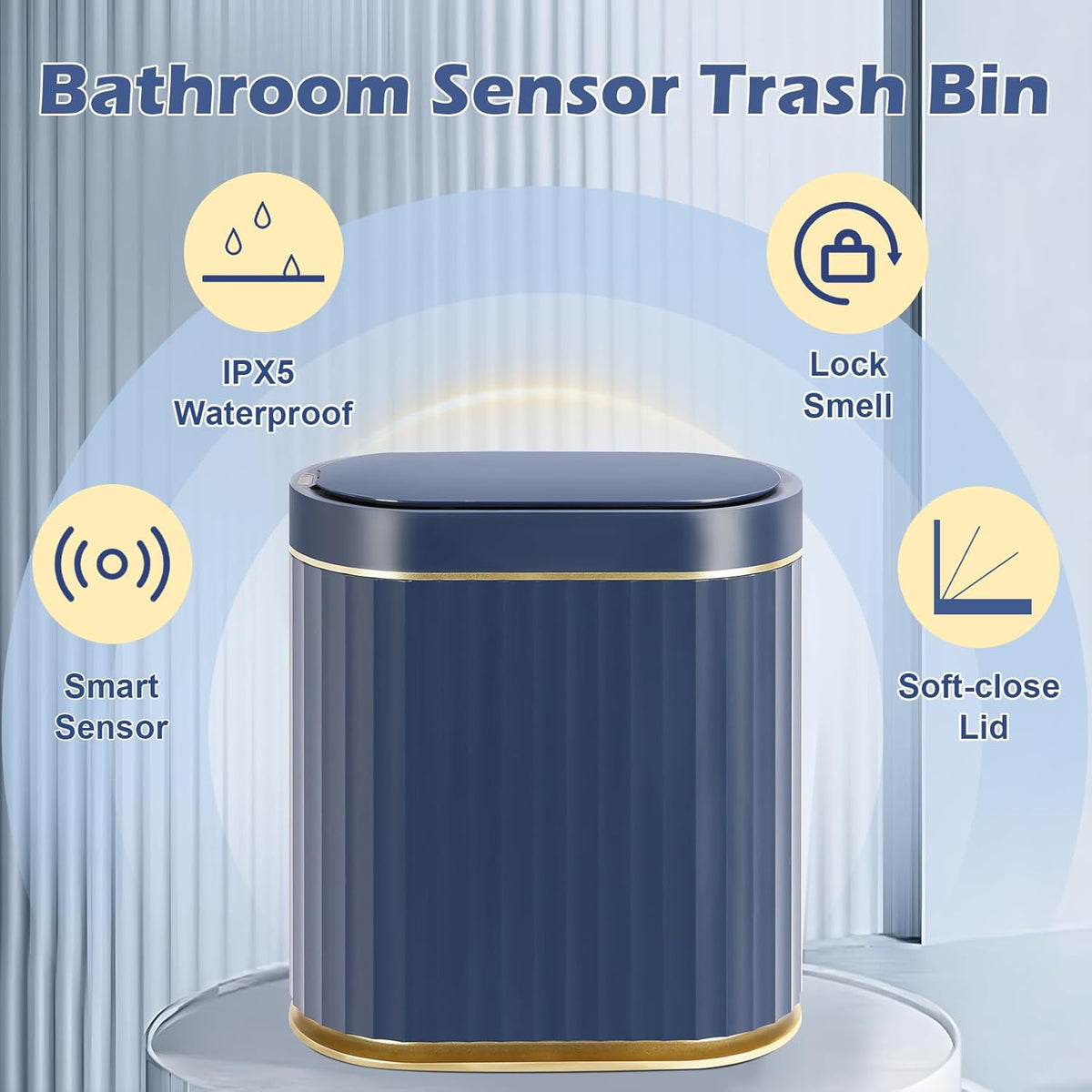 ELPHECO 2 Gallon Sensor Trash Can - 7.5L Waterproof Motion Sensor Trash Can, Automatic Bathroom