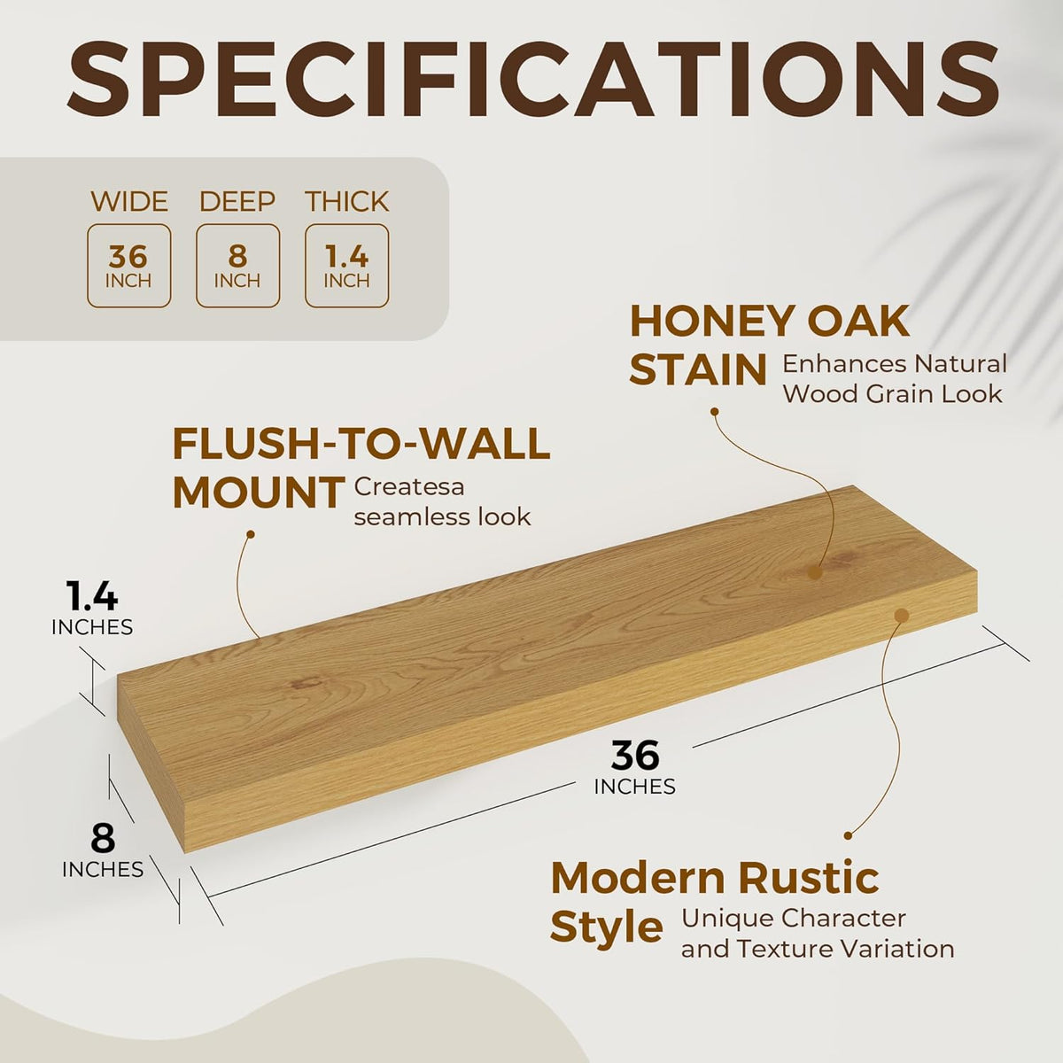36 inch Floating Shelves Wall Shelves for Office with Invisible Brackets, 8 inch Deep Shelves for
