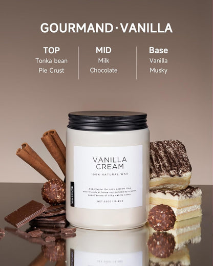 M&SENSE Vanilla Soy Candles, Large 2 Wick Jar Candle 19.4oz, 110 Hours Burning Time, 100% Natural