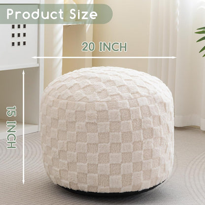 HIGOGOGO Round Stuffed Pouf Ottoman, Plaid Poufs with Foam Chunk Filling, Fluffy and Furry Pouf