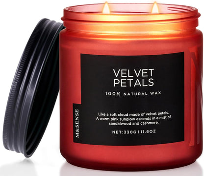 M&SENSE Velvet Petals Soy Candles for Home Scented, Organic Natural Soy Wax 11.6oz 70 Hour Long