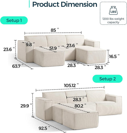 LINSY HOME Oversized Modular Sectional Sofa, 105" Cloud Couch L Shaped 3-Seat Sofa with 2 Movable
