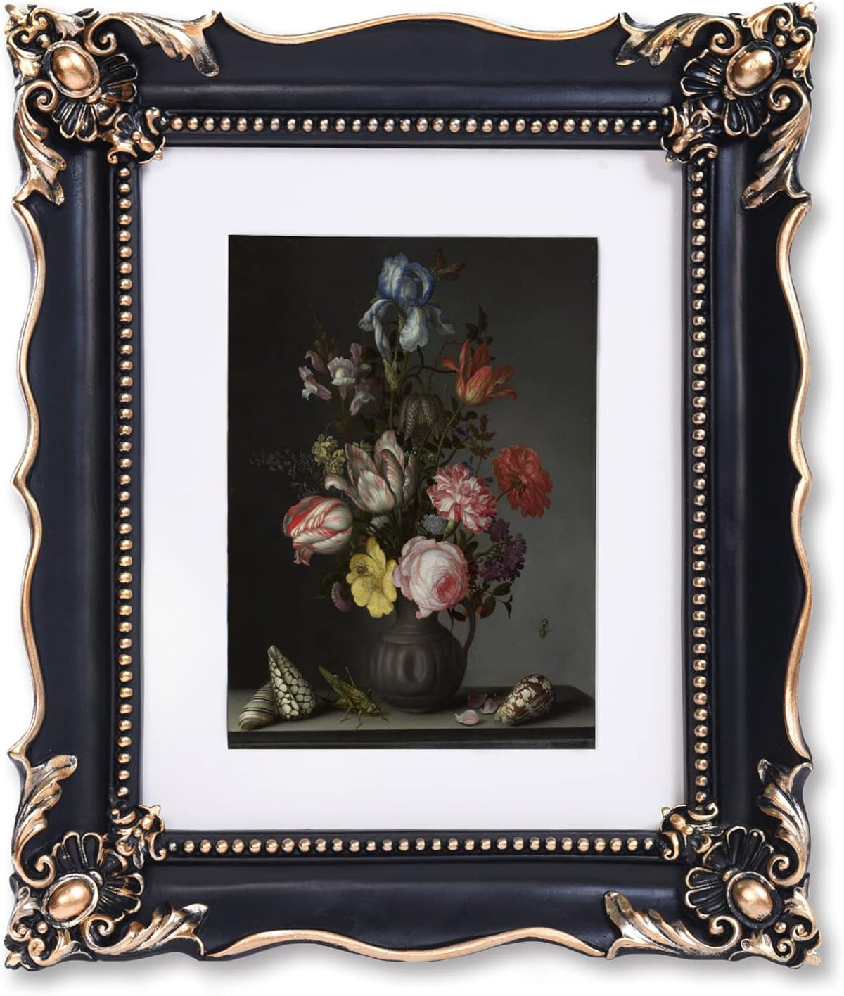 8x10 Vintage Picture Frame with Embossed Flower Design, Black Ornate Frame for 8x10 or 5x7 Pictures