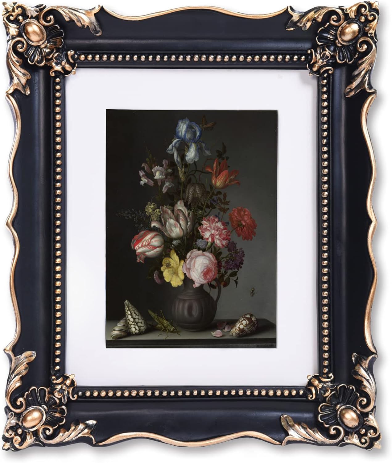 8x10 Vintage Picture Frame with Embossed Flower Design, Black Ornate Frame for 8x10 or 5x7 Pictures