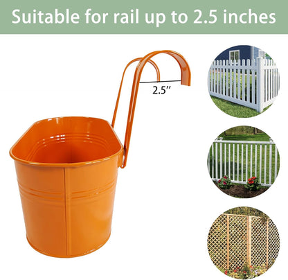 6 Pcs Railing Planter, 10" Metal Hanging Flower Pots for Outdoor Balcony Rails, Fence Pot Hanging