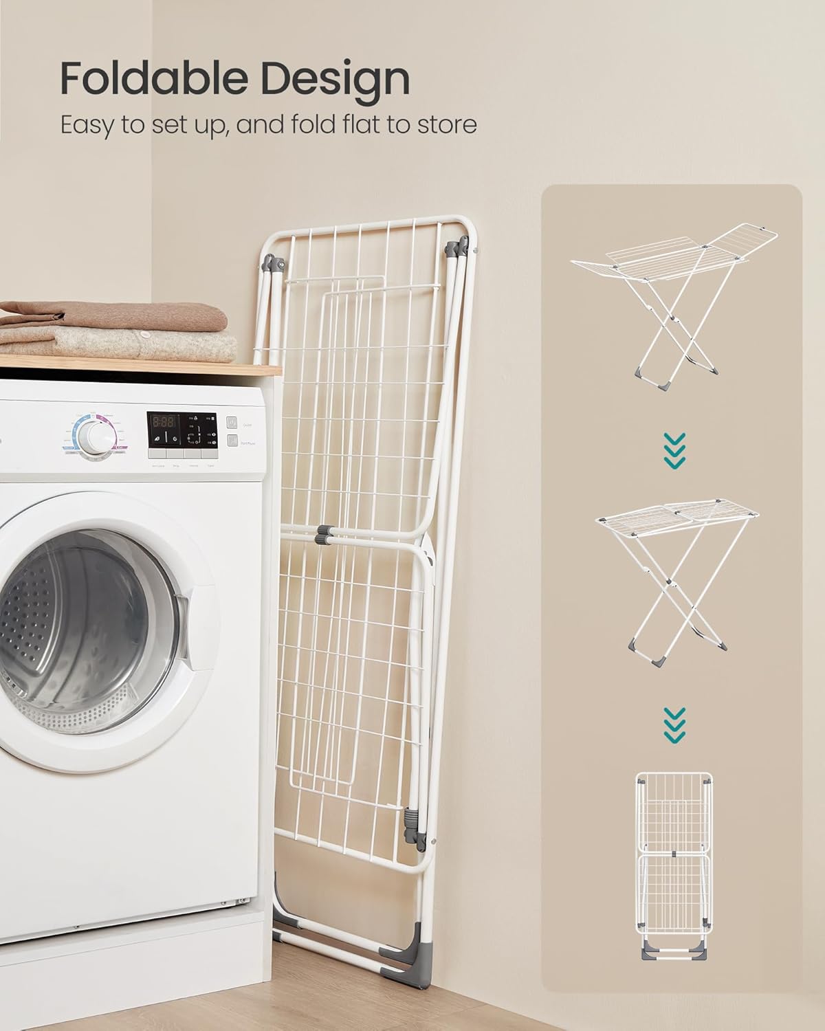 SONGMICS Clothes Drying Rack, Metal Laundry Drying Rack, Foldable, Space-Saving, Free-Standing