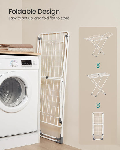 SONGMICS Clothes Drying Rack, Metal Laundry Drying Rack, Foldable, Space-Saving, Free-Standing