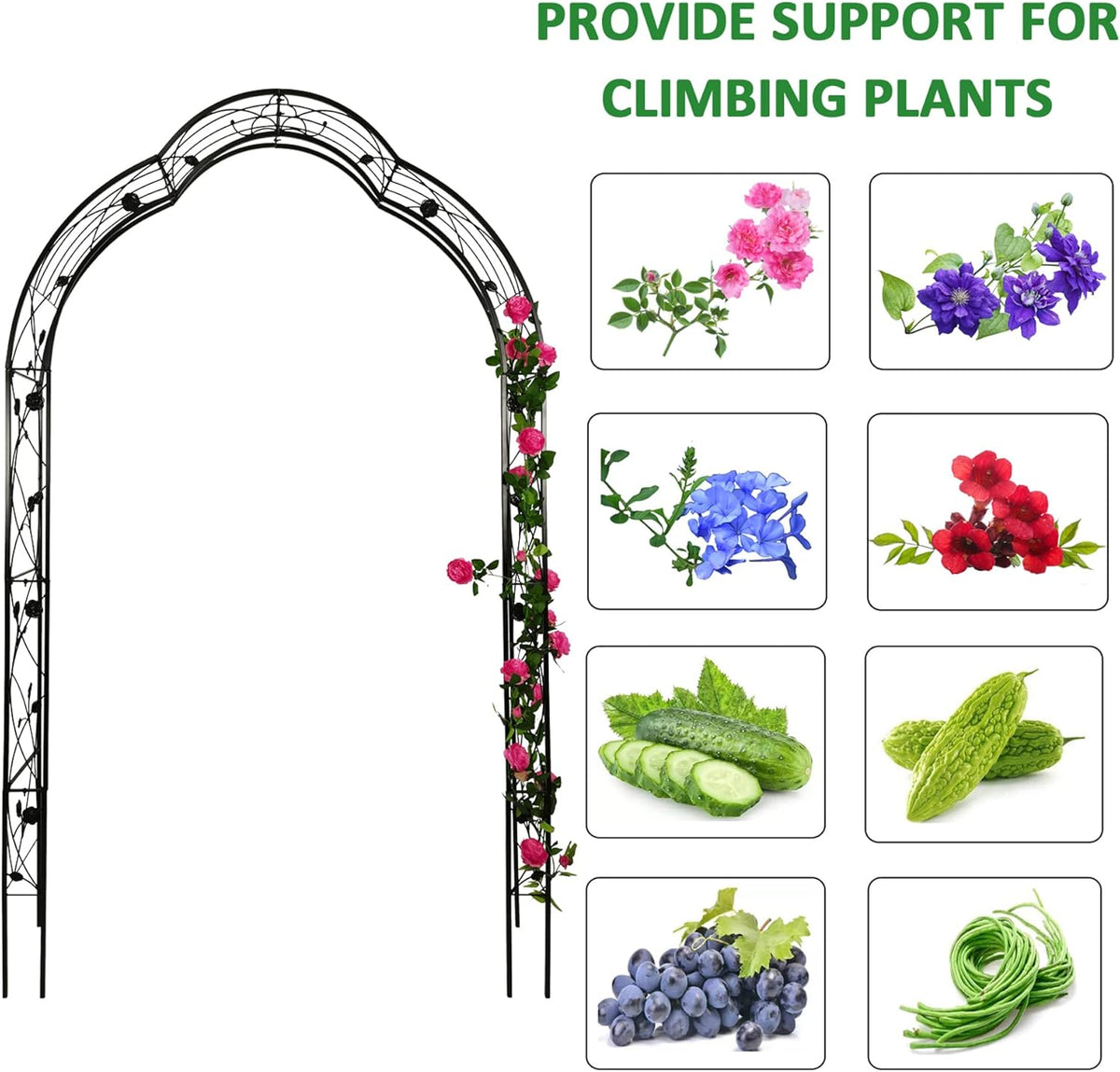 Metal Garden Arch 98.4" H Garden Arbor Trellis for Outdoor Climbing Plants Support Rose Lawn Tall