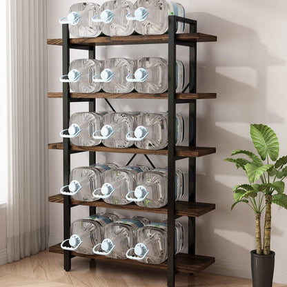 5-Tier Industrial Style Solid Wood Bookcase and Book Shelves,Rustic Wood and Metal Shelving Unit，