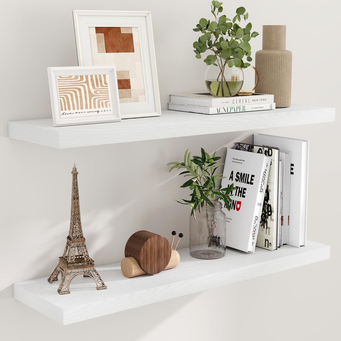 40 Inch Floating Shelves White, 40" W x 9" D Floating Shelf Set of 2, Farmhouse Wood Wall Shelves