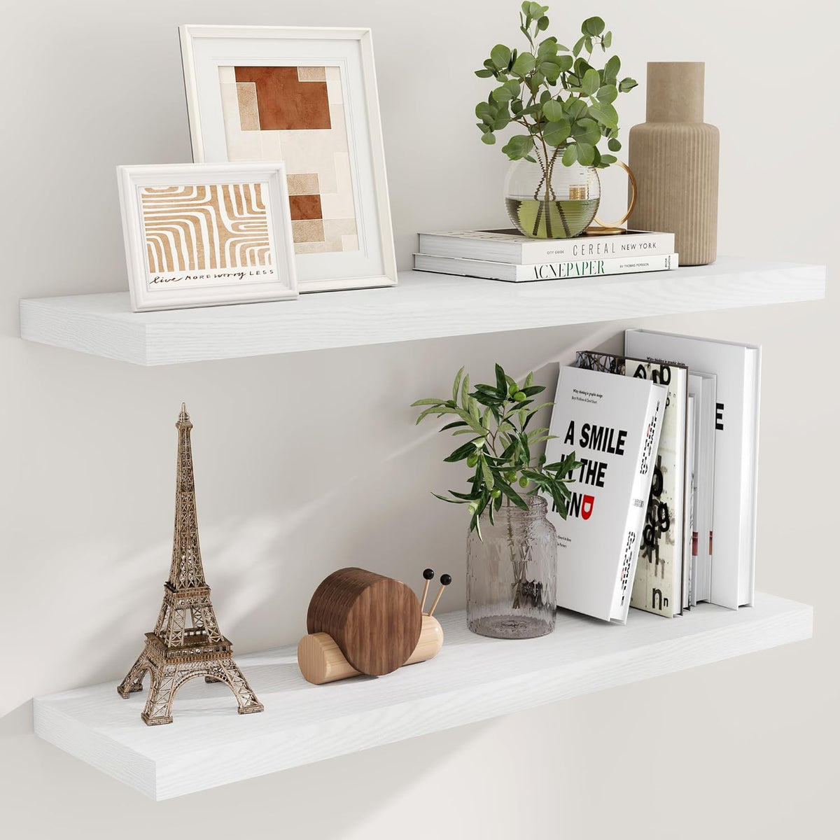 40 Inch Floating Shelves White, 40" W x 9" D Floating Shelf Set of 2, Farmhouse Wood Wall Shelves