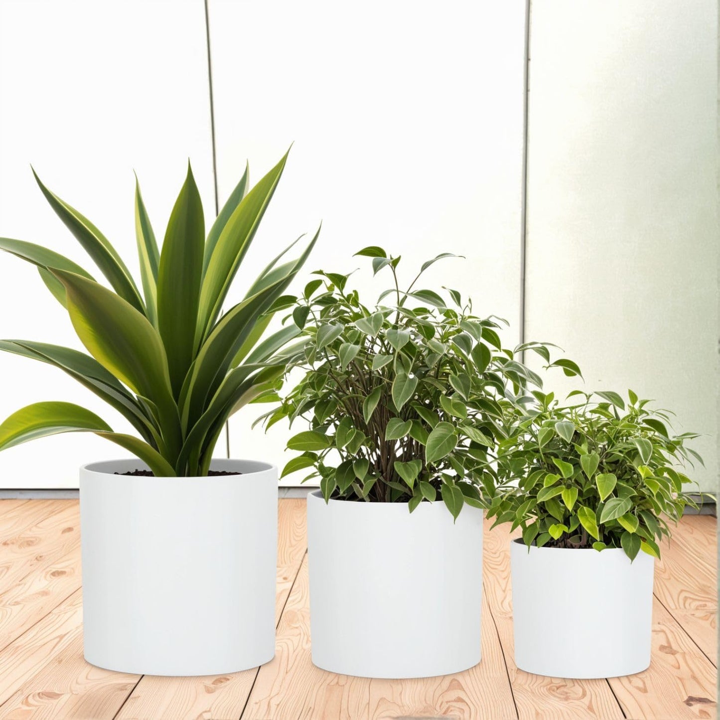 Fox & Fern Matte White Plant Pots with Drainage Plug (Set of 3) — Premium Lightweight Fiberstone 8