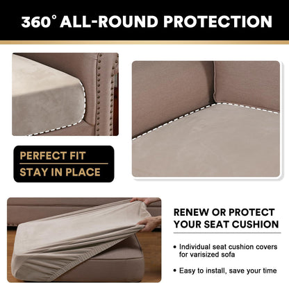 PrinceDeco Stretch Velvet Couch Cushion Cover,Soft Fitted Cushion Slipcover for Arm Chair Sofa