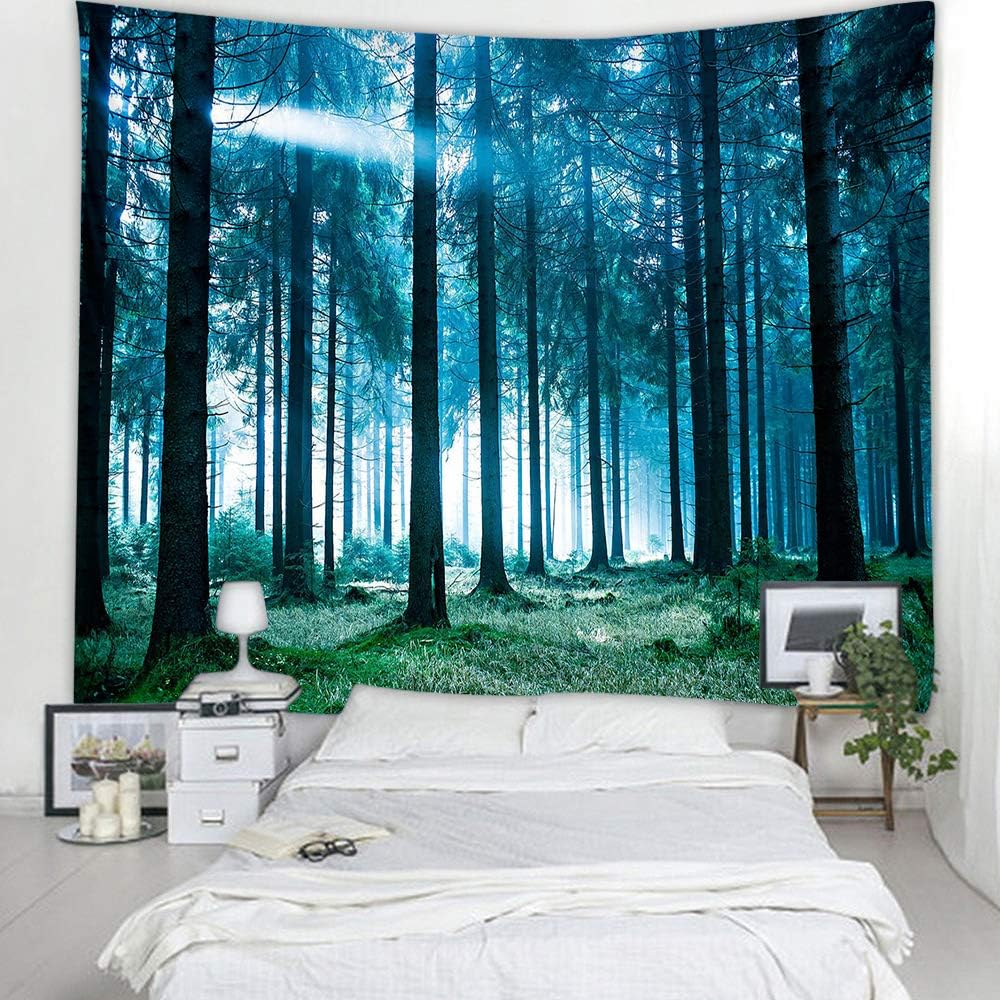 Llamazing Forest Tapestry - Home Decor Landscape for Living Room & Bedroom (Forest White Light