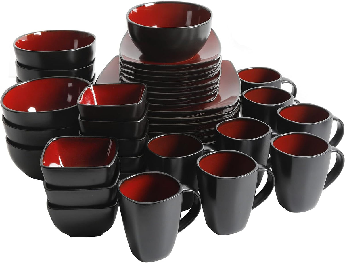 Gibson Elite Soho Lounge Square Reactive Glaze Stoneware Dinnerware Set, Service for 8 (40pc)