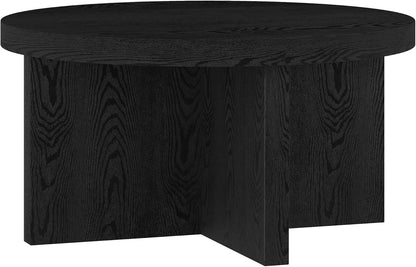 Henn&Hart 33" Round Wood Pedestal Low-Profile Coffee Table for Living Room, Family Room, Office or
