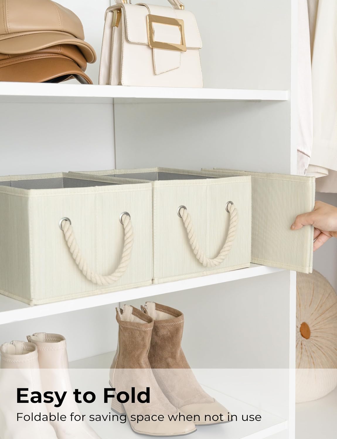StorageWorks Storage Baskets for Shelves, Foldable Fabric Closet Storage Bins with Handles, Fabric