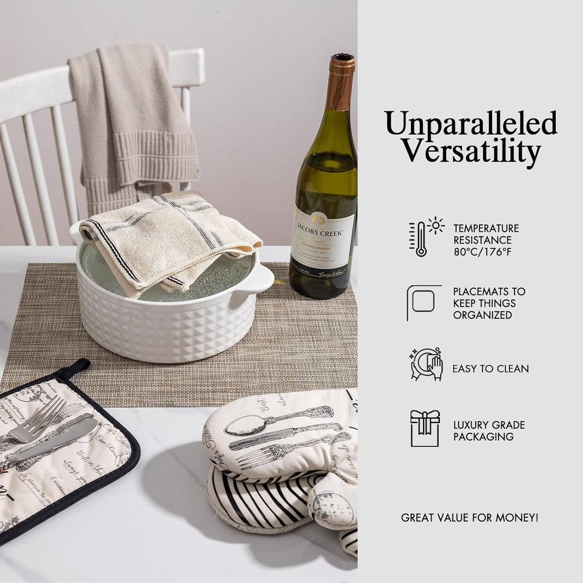 Placemats Set of 12 - Easy Clean Woven Vinyl Placemats for Dining Table, Indoor/Outdoor Place Mats