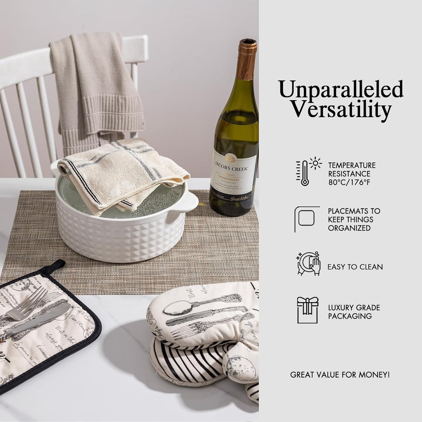 Placemats Set of 6 - Easy Clean Woven Vinyl Placemats for Dining Table, Indoor/Outdoor Place Mats