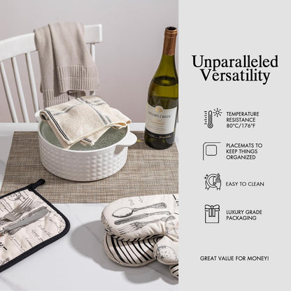 Placemats Set of 6 - Easy Clean Woven Vinyl Placemats for Dining Table, Indoor/Outdoor Place Mats