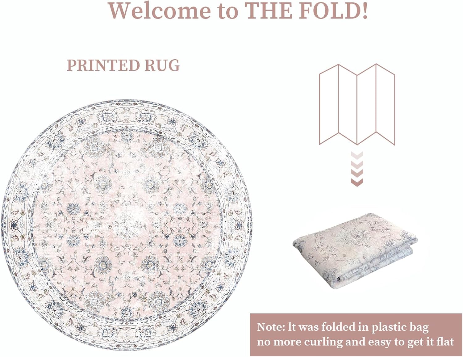 4'x4' Vintage Floral Rug - Persian Inspired Low-Pile Faux Wool Area Rug, Non-Slip Washable Round