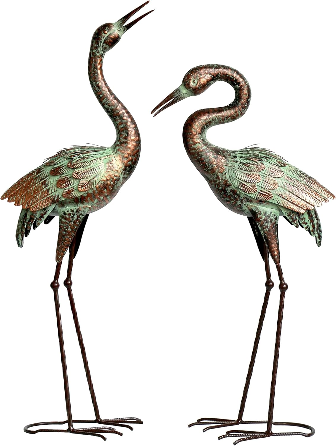 Shorayn Garden Crane Statues, Blue Heron Sculptures for Outdoor, Cranes Decor Metal Bird, Patina