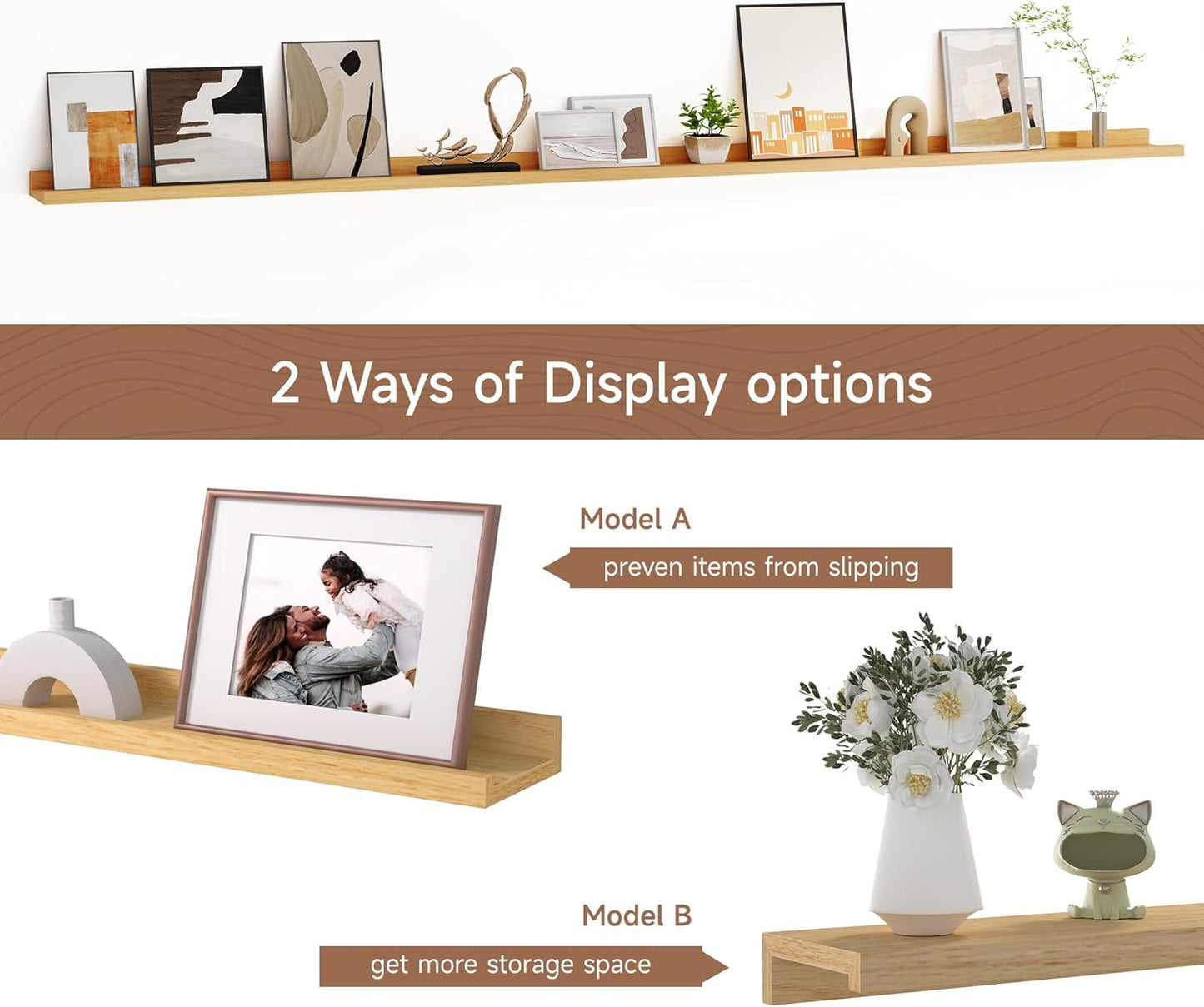 Floating Picture Ledge Shelves for Wall Set of 2, 84 Inches Picture Ledge Shelf with Long Large