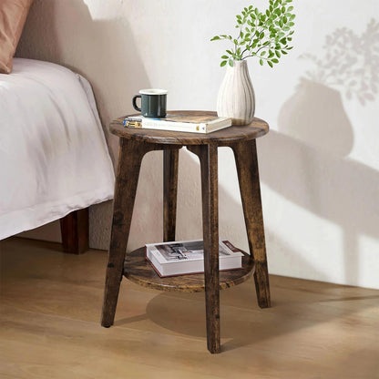Small Round Side Table Wooden End Table with Lower Shelf Modern Nightstand Bedside Table for Small