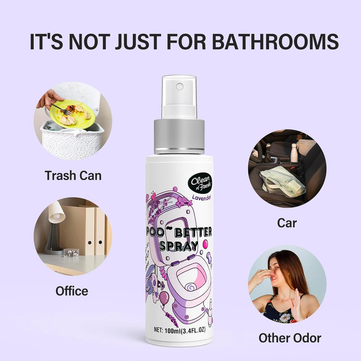 Clean-n-Fresh Toilet Spray for Poop, Lavender 6.8 Fl.Oz, Air Freshener Bathroom Spray, Odor