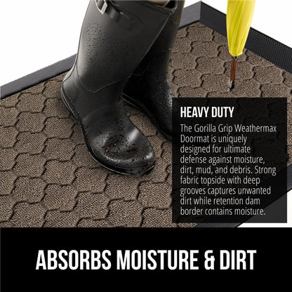 GORILLA GRIP 100% Waterproof All-Season WeatherMax Doormat US Designed Natural Rubber, Stain and