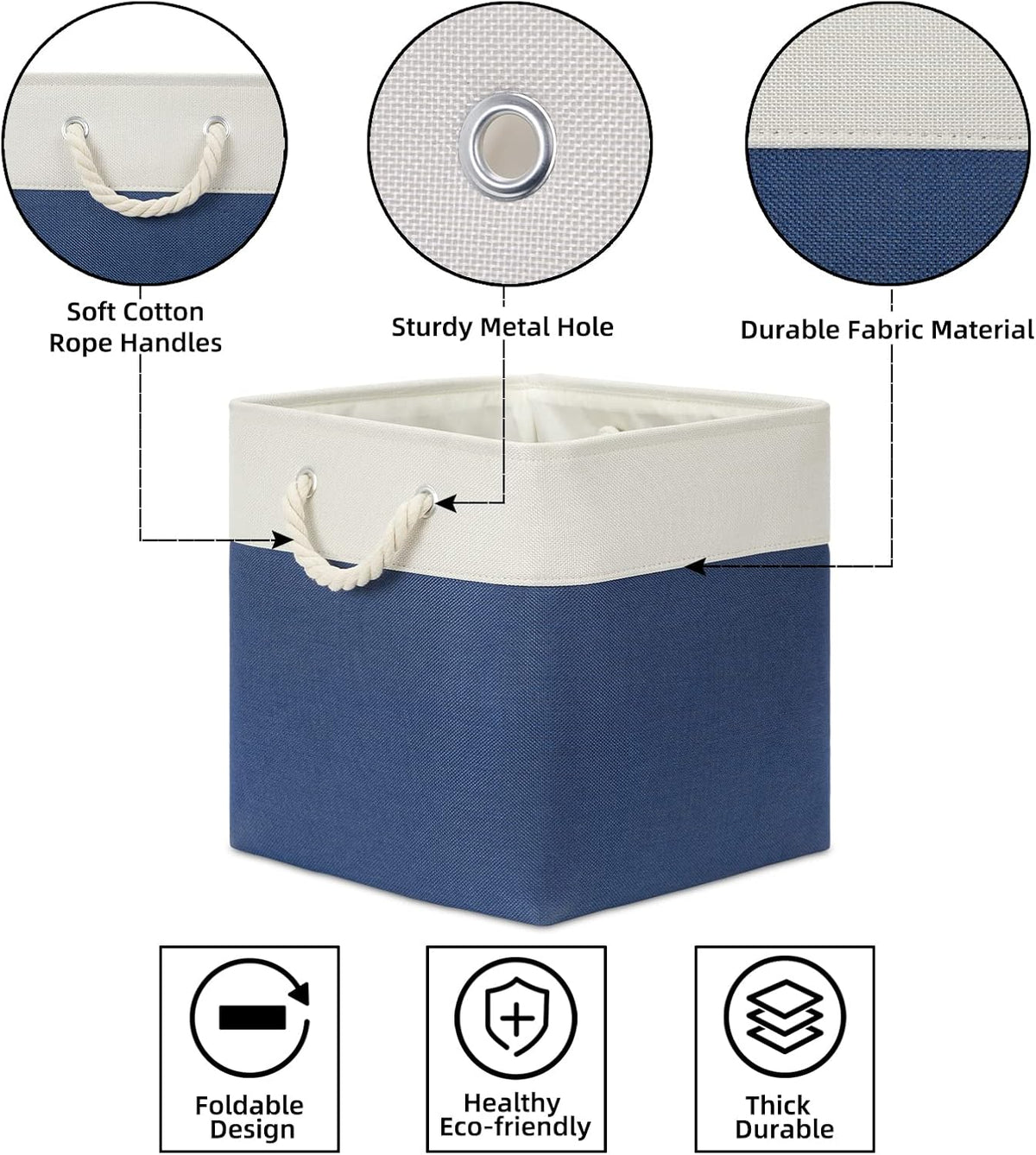 Bidtakay Storage Baskets Large Cube Storage Bins Fabric Baskets for Organizing Shelves 13x13 Navy