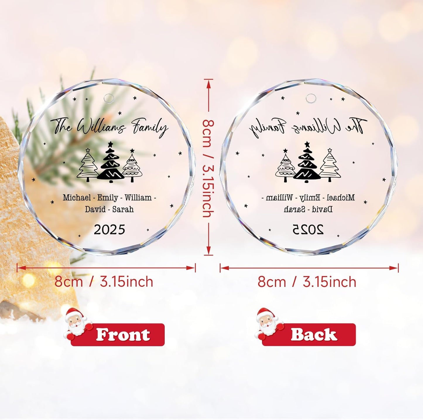 Family Christmas Ornaments 2025 Personalized, Family Ornaments with Custom Name, Tree Decorations