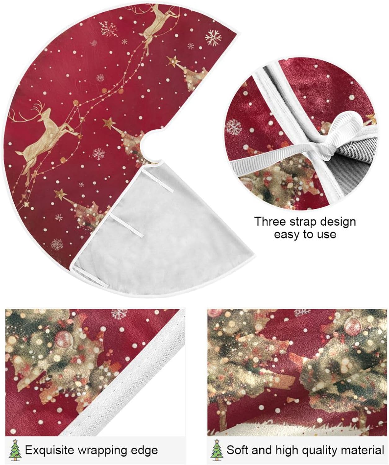 Christmas Tree Skirt, 36 Inch Christmas Trees Reindeer Xmas Tree Skirt for Christmas New Year Party