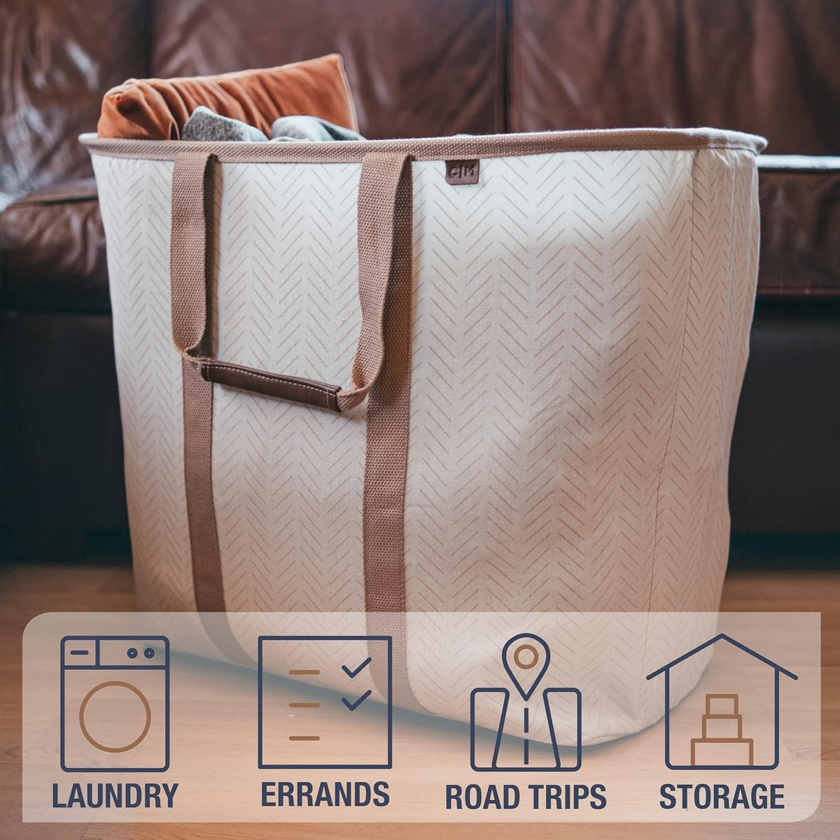 CleverMade Collapsible Laundry Caddy LUXE, 64L Pop-Up Hamper, 2 Pack, Cream