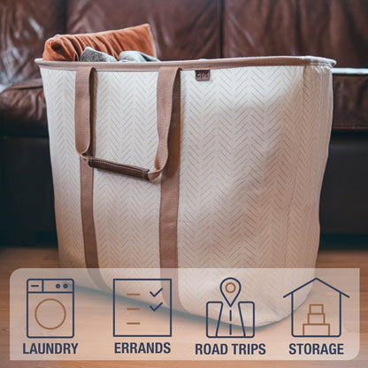 CleverMade Collapsible Laundry Caddy LUXE, 64L Pop-Up Hamper, 2 Pack, Cream