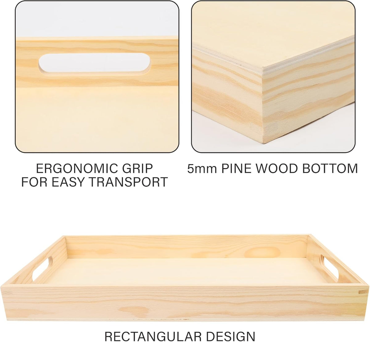 LotFancy Wooden Nested Serving Trays, Set of 5, Unfinished Natural Wood Trays with Handles, for