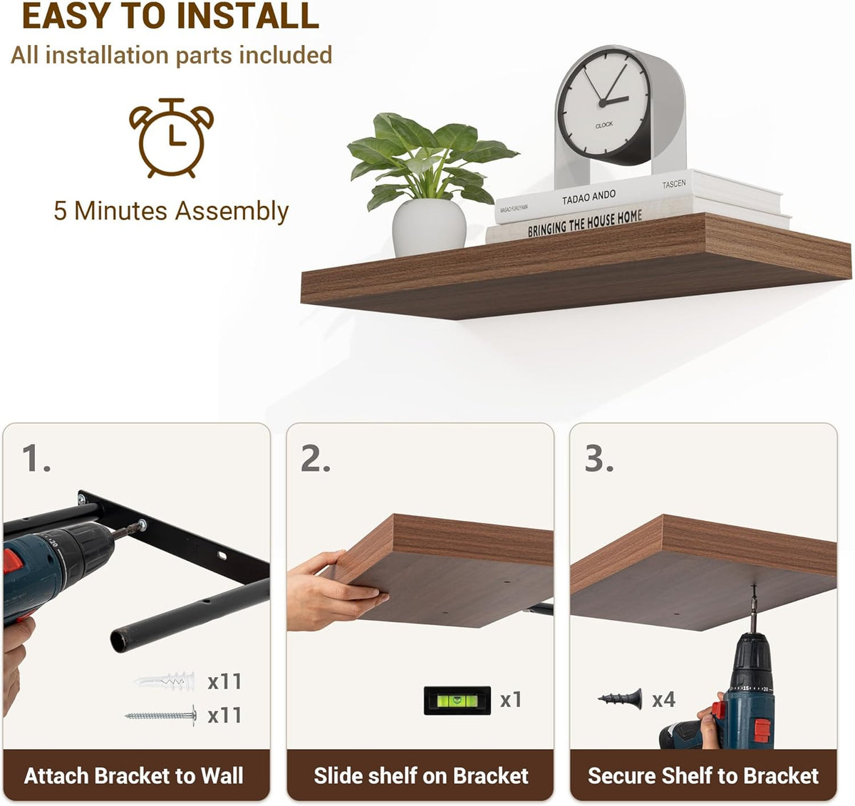 16 Inch Floating Shelves, 16"x9.25"x1.5" Inch Deep Floating Shelves for Wall, Wooden Shelves for