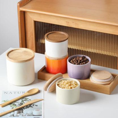 Sweejar Kitchen Canisters Ceramic Food Storage Jar, Stackable Containers with Airtight Seal Wooden
