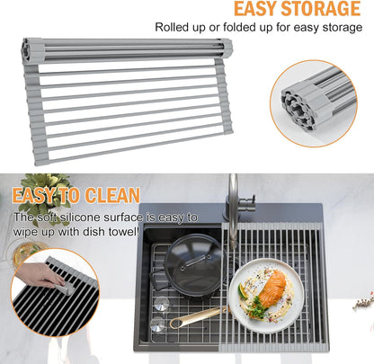 LEMIKKLE Roll Up Dish Drying Rack 17" x 13", Over The Sink Dish Drainer Rack, Foldable Sink Drying