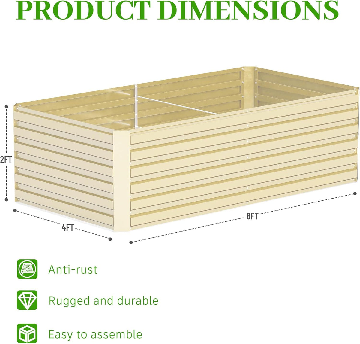 8x4x2 ft Outdoor Raised Garden Bed, Large Metal Planter Raised Beds, Planters for Outdoor Plants