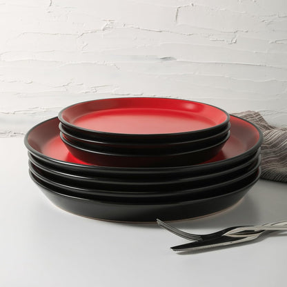 Stone Lain Albie Stoneware 32 Piece Dinnerware Set, Plates and Bowls Sets, Dish Set for 8, Red and