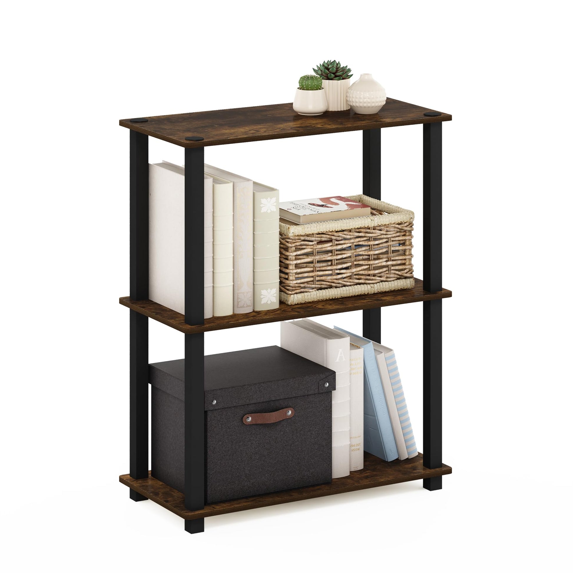 Furinno TURN-S-TUBE Storage Shelves, 3-Tier Book Shelf, Corner Shelf, Toolless Open Shelves, for
