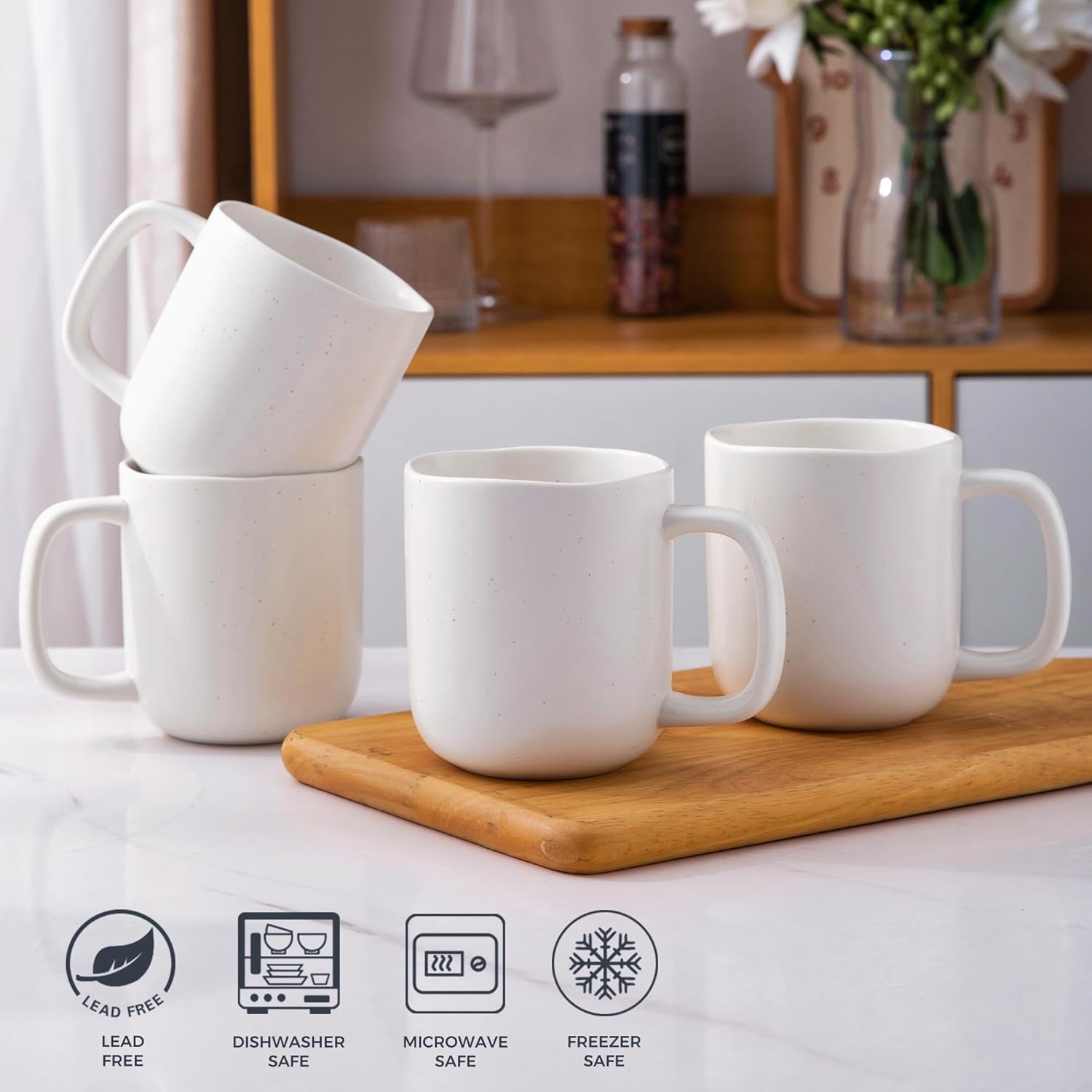 AmorArc 14oz Coffee Mugs Set of 6, Speckled Ceramic Coffee Mugs with Large Handle & Wavy Rim for