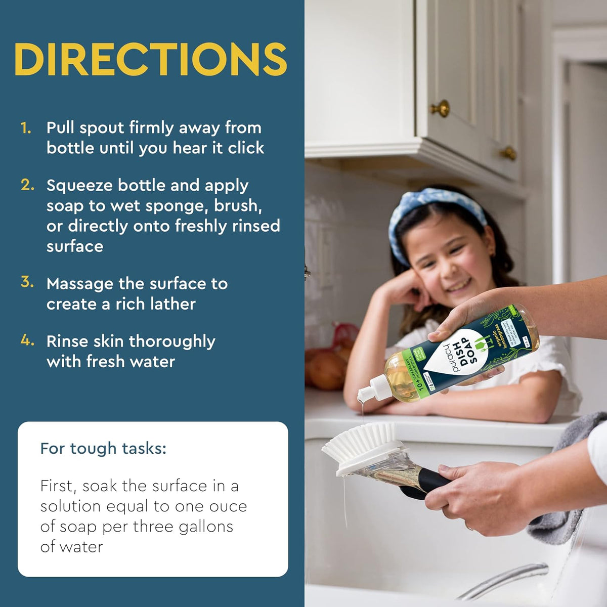 Puracy Natural Dish Soap Packs - Skin-Softening Plant-Based Dishwashing Soap, Non-Toxic Dish Soap